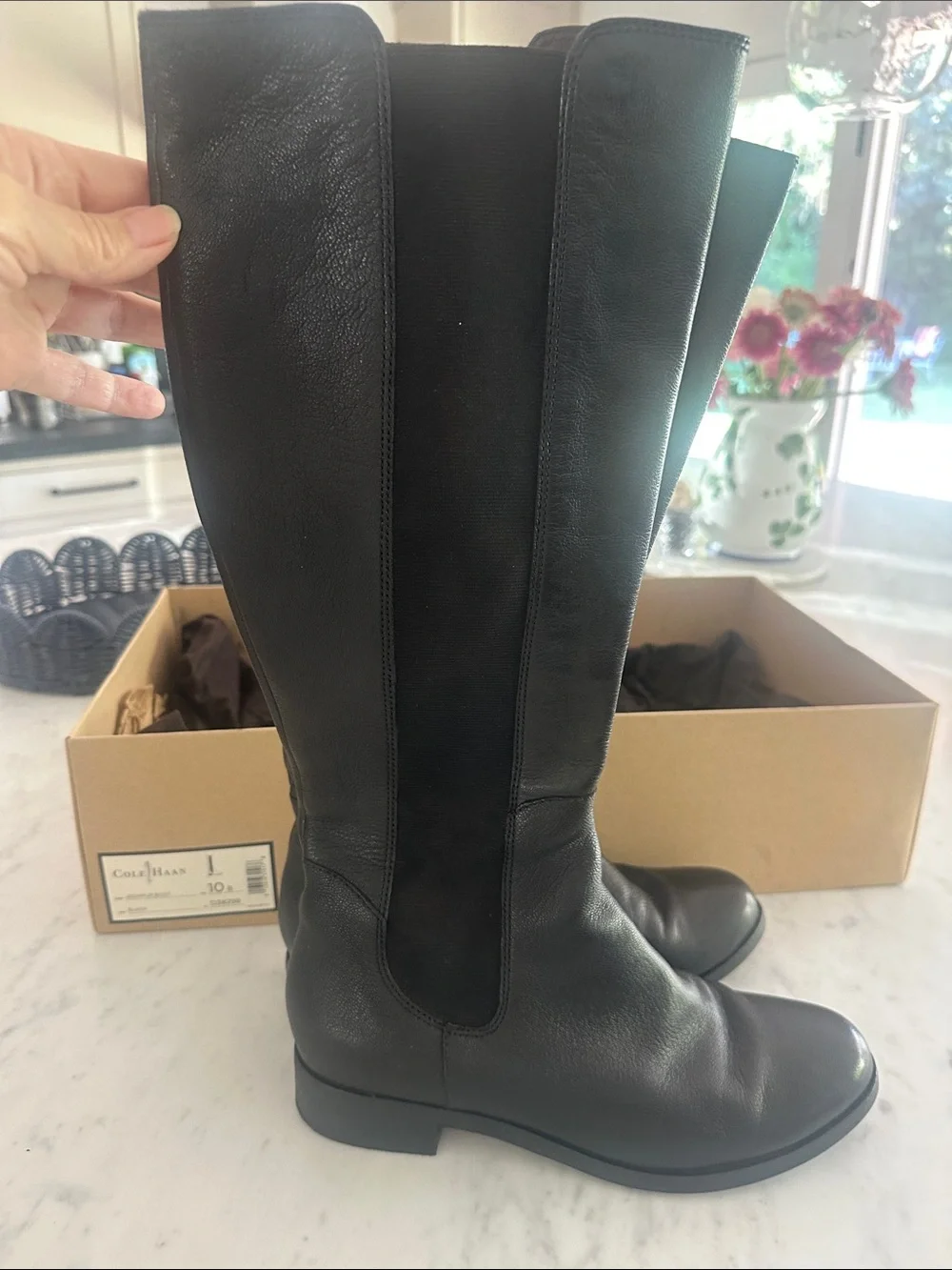Cole Haan Black Leather Knee-High Riding Boots